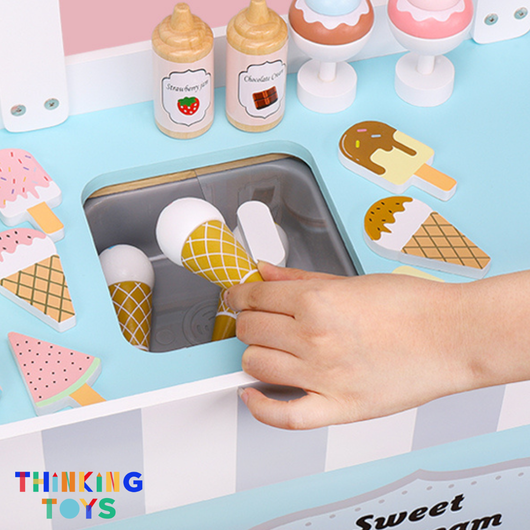 PLAYSHOP Wooden Ice Cream Pushcart Playset
