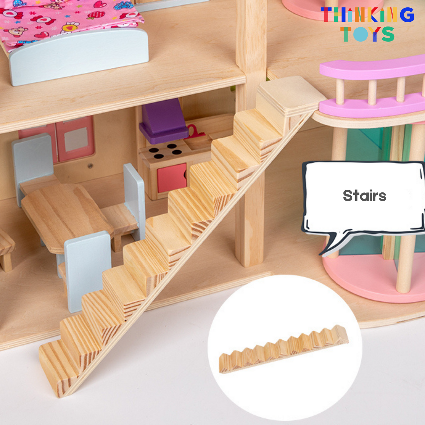 DH001, LULU CLASSIC 3-Storey Pink Dollhouse Villa , Promotes creativity and role play while giving children space to build imaginative stories.