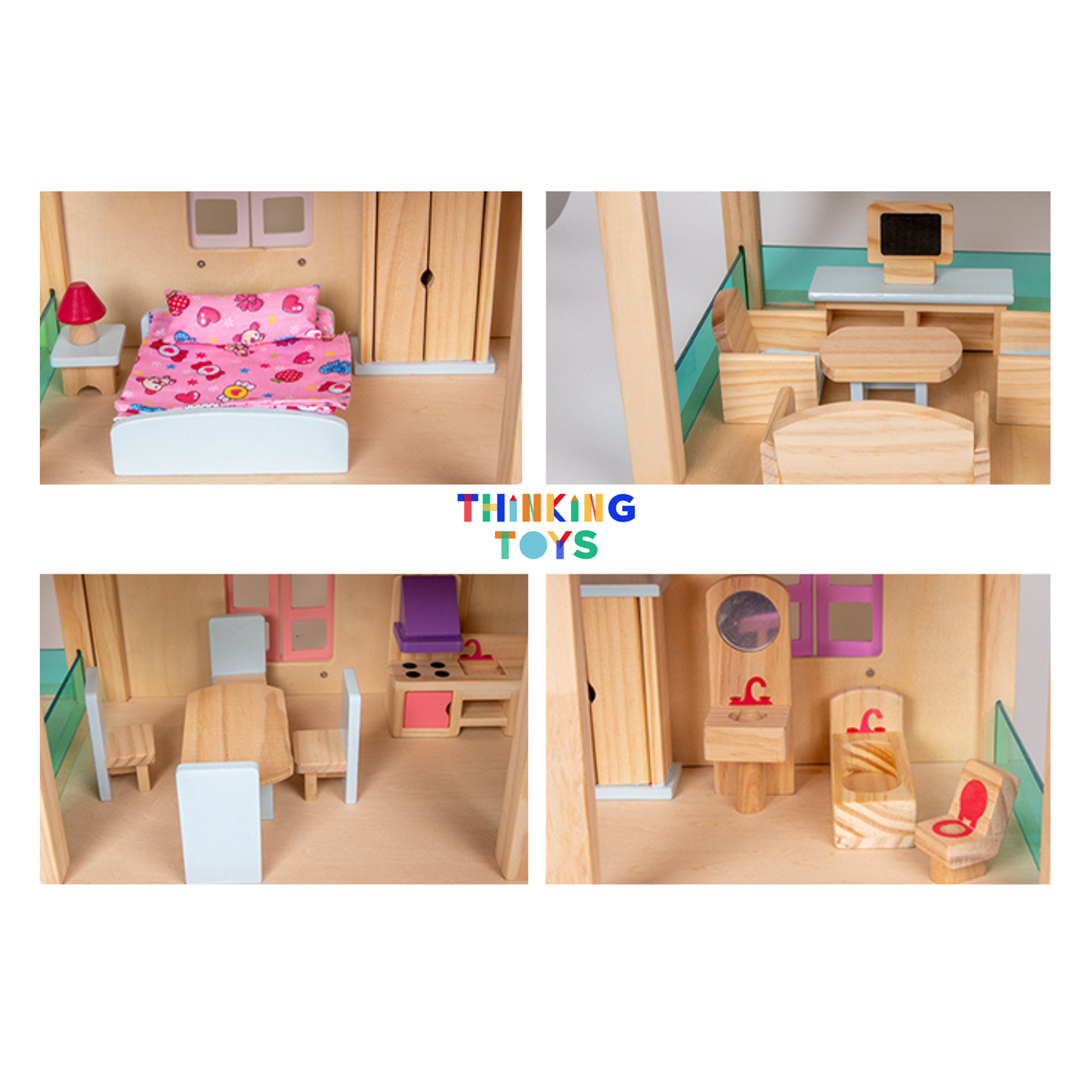 DH001, LULU CLASSIC 3-Storey Pink Dollhouse Villa , Promotes creativity and role play while giving children space to build imaginative stories.