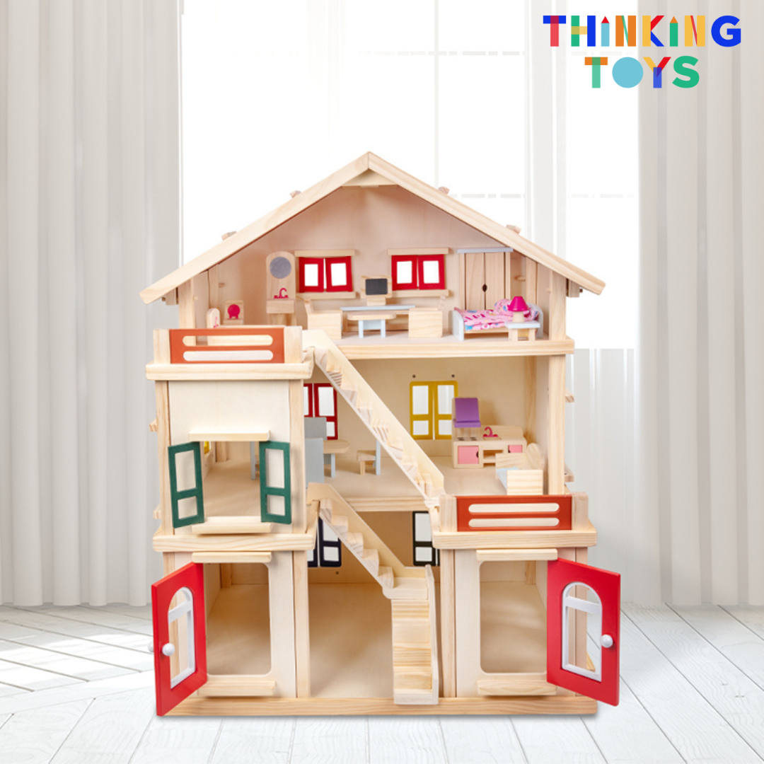 DH004, LULU DELUXE Gender Neutral 3-Storey Villa Dollhouse , Encourages storytelling and social play as kids imagine family life and daily adventures.