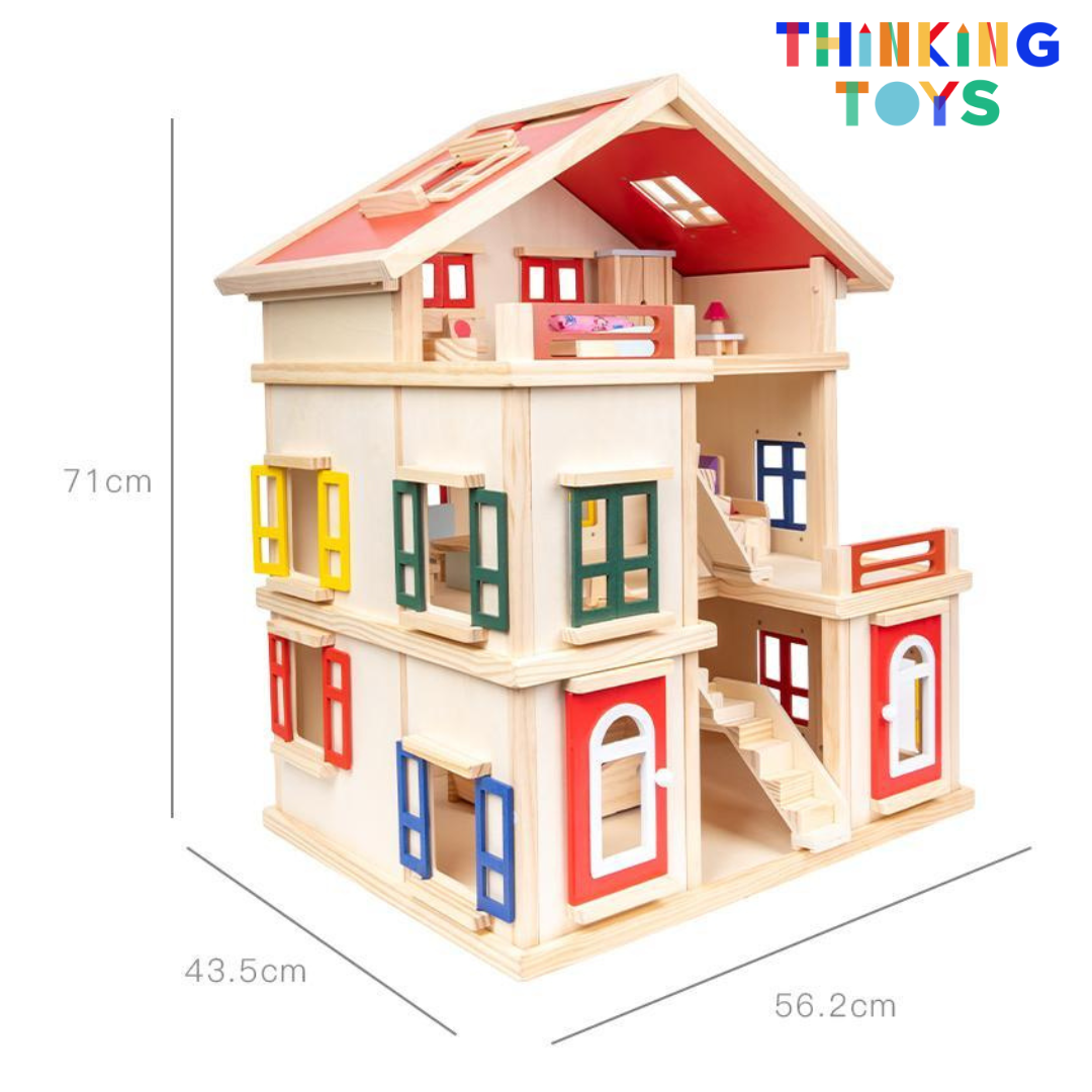 DH004, LULU DELUXE Gender Neutral 3-Storey Villa Dollhouse , Encourages storytelling and social play as kids imagine family life and daily adventures.