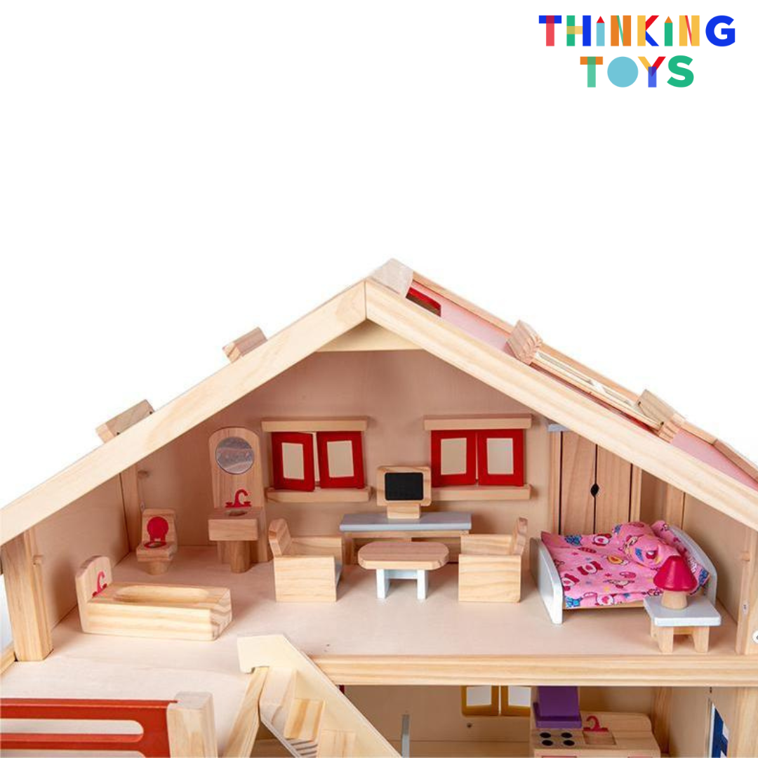 DH004, LULU DELUXE Gender Neutral 3-Storey Villa Dollhouse , Encourages storytelling and social play as kids imagine family life and daily adventures.