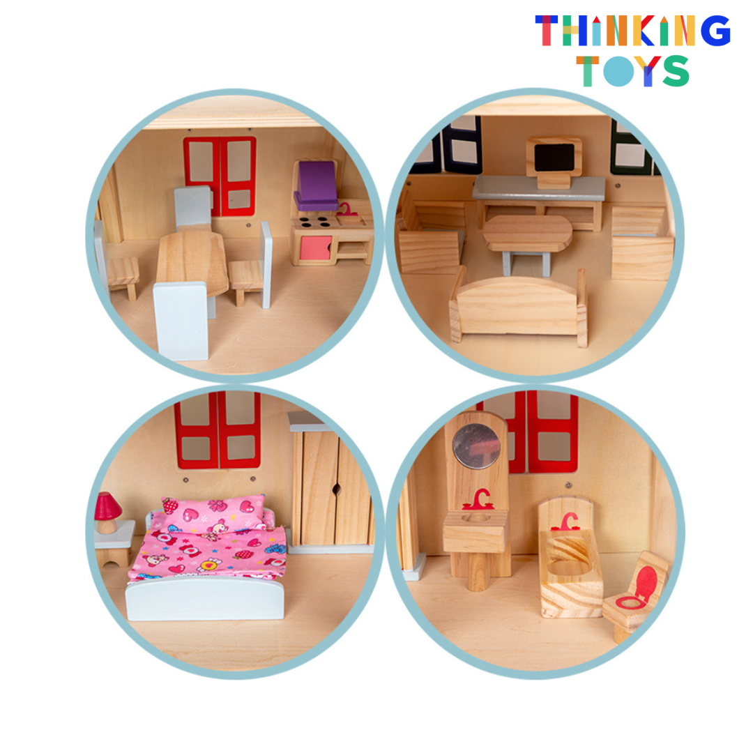 DH004, LULU DELUXE Gender Neutral 3-Storey Villa Dollhouse , Encourages storytelling and social play as kids imagine family life and daily adventures.