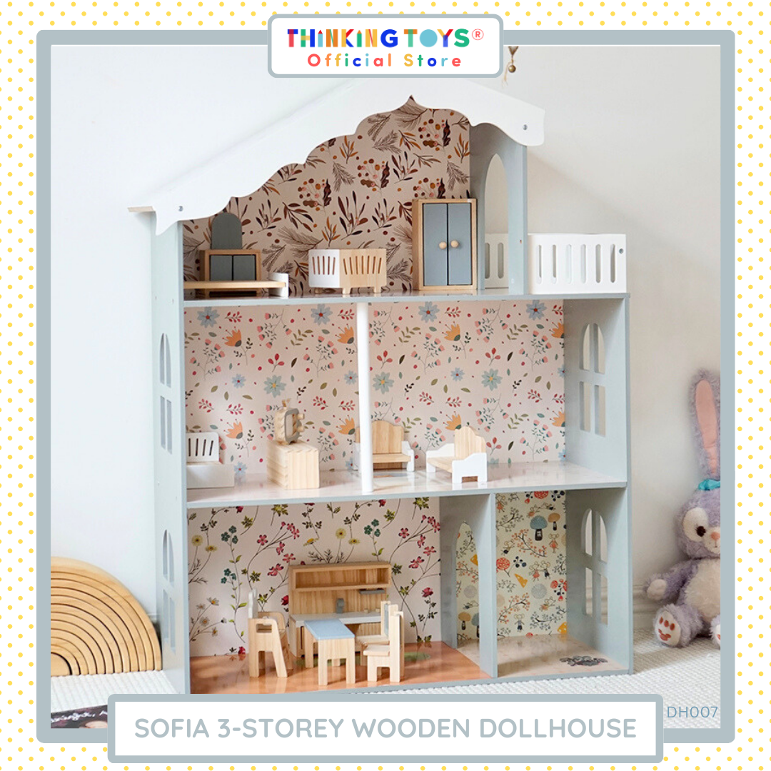 DH007, SOFIA 3-Storey Wooden Dollhouse