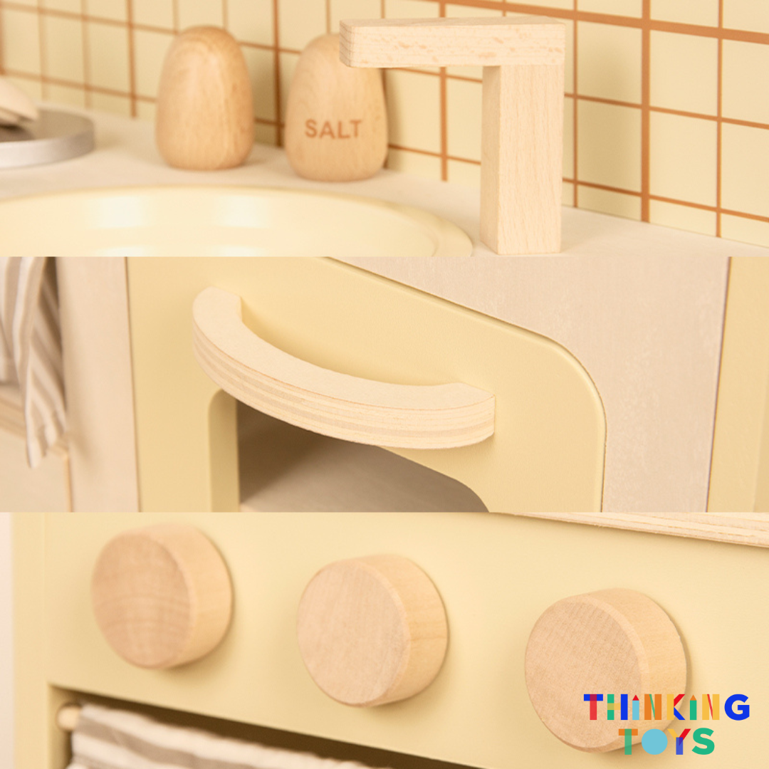 KP001, PLAYSHOP Wooden Nordic Style Kitchen Playset, Fosters storytelling, role play, and creativity with a minimalist design parents love in the home.