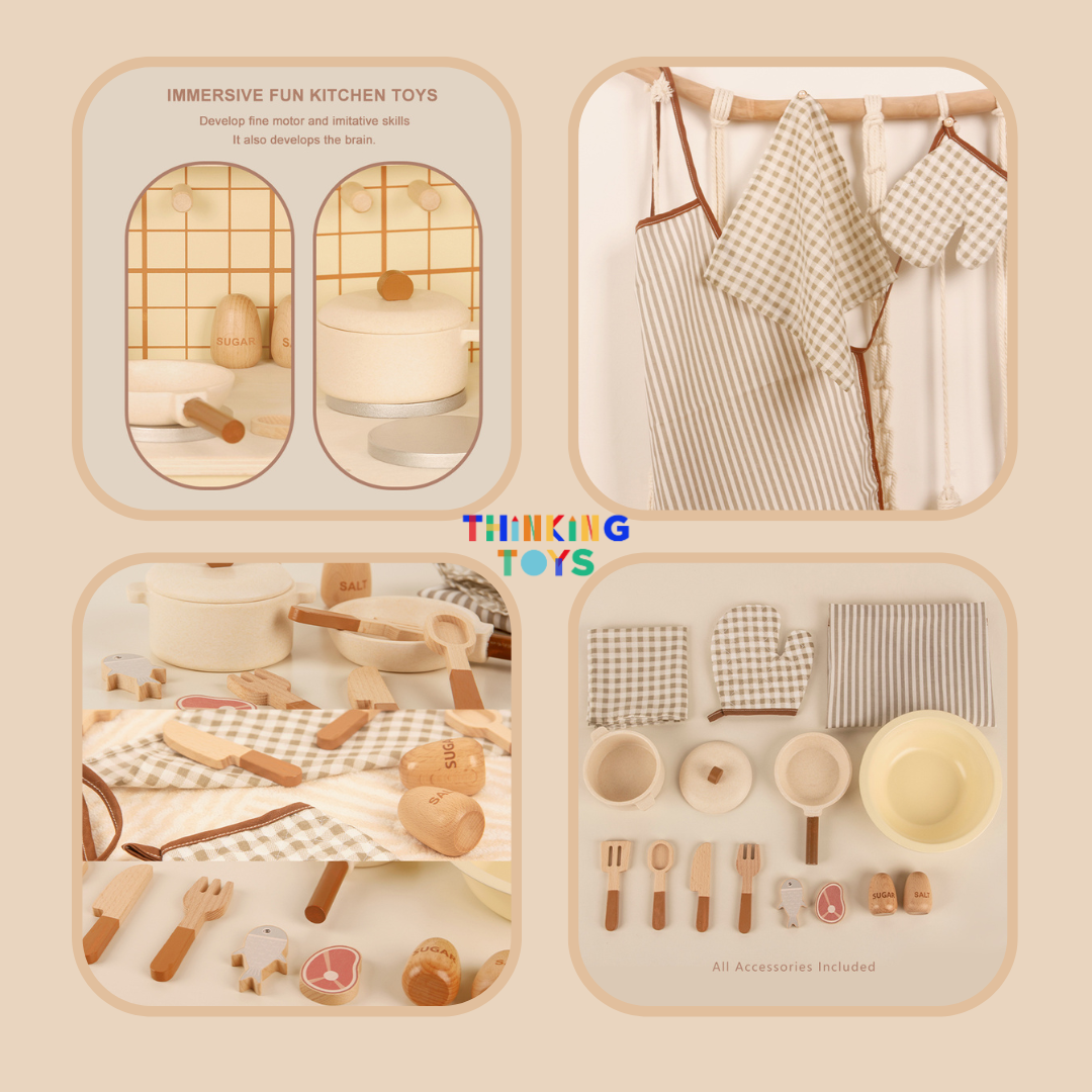 KP001, PLAYSHOP Wooden Nordic Style Kitchen Playset, Fosters storytelling, role play, and creativity with a minimalist design parents love in the home.