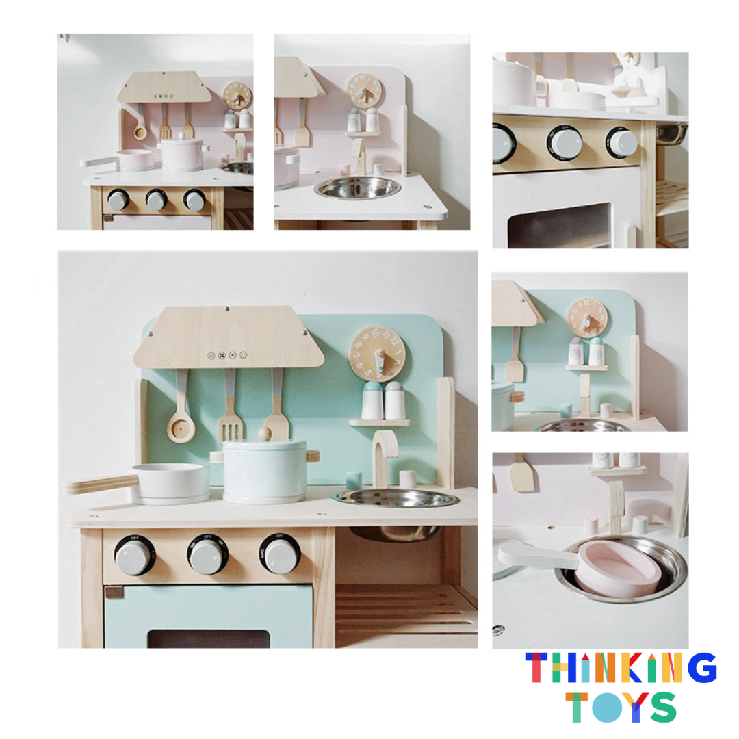 KP003-P, PLAYSHOP Wooden Classic Scandinavian Kitchen Playset (pink), Adds style and fun to pretend cooking while encouraging creativity, teamwork, and role play.