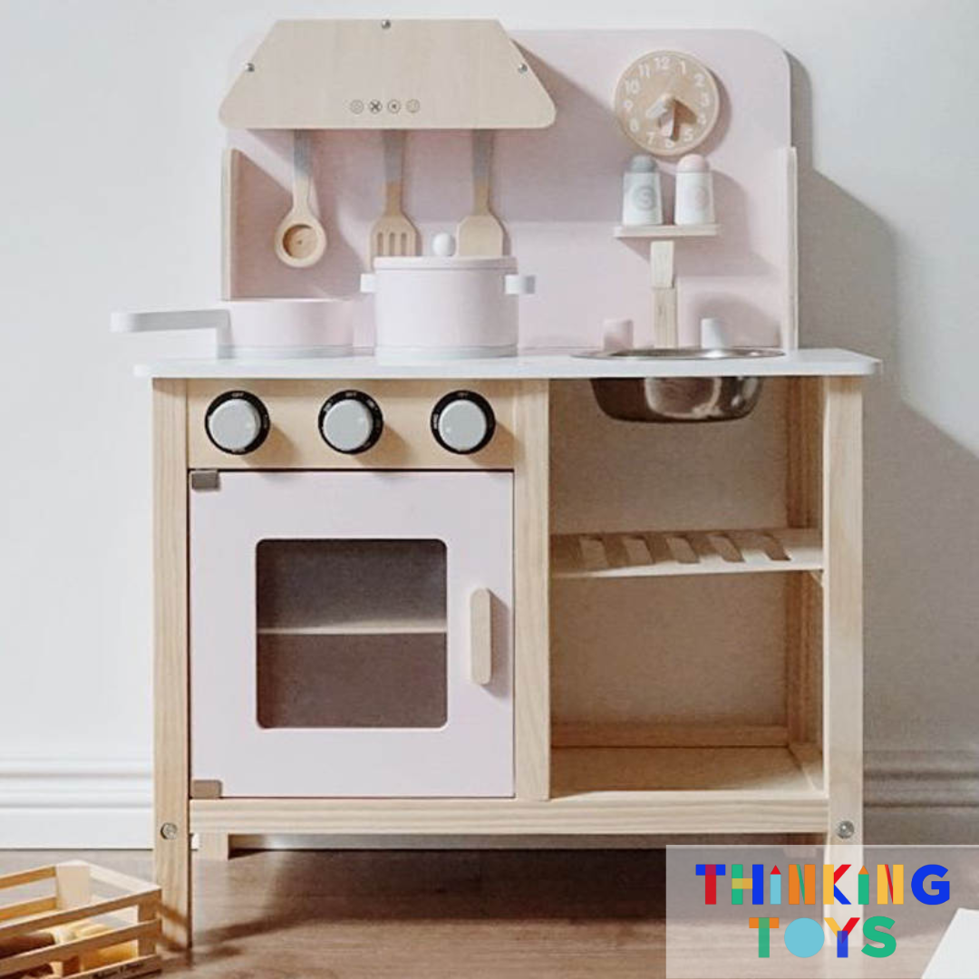 KP003-P, PLAYSHOP Wooden Classic Scandinavian Kitchen Playset (pink), Adds style and fun to pretend cooking while encouraging creativity, teamwork, and role play.