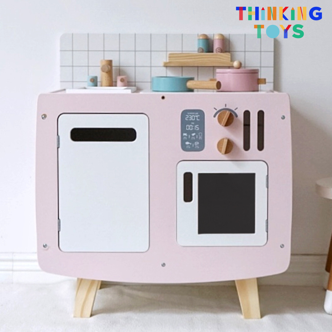 KP004 - P, PLAYSHOP Wooden Retro Vintage Style Kitchen (Pink), Creates hours of imaginative role play with a playful design that blends creativity and storytelling.