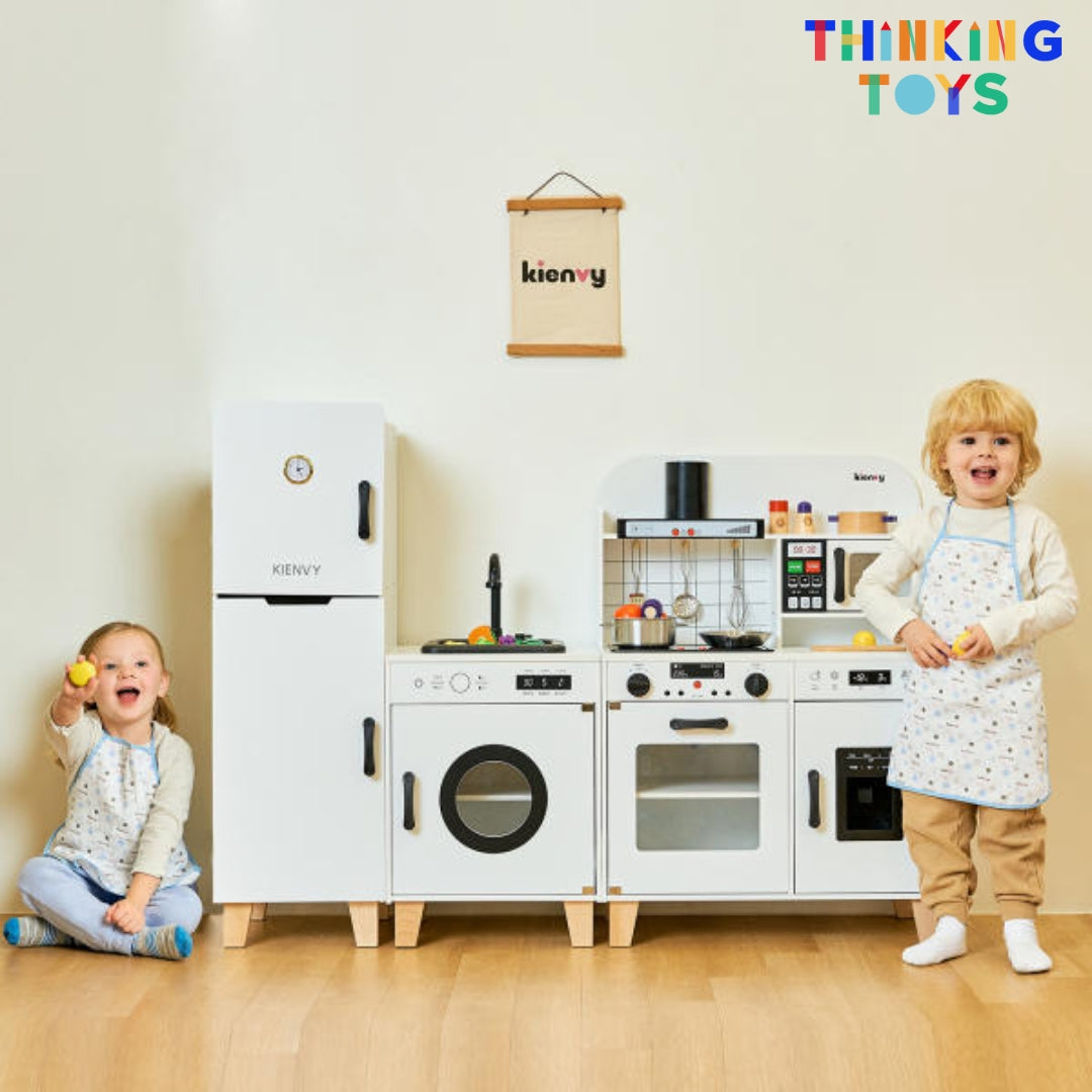 KP006, PLAYSHOP Wooden Modern Minimalist Style Kitchen Playset, Promotes imaginative cooking and storytelling while strengthening social play among young children.