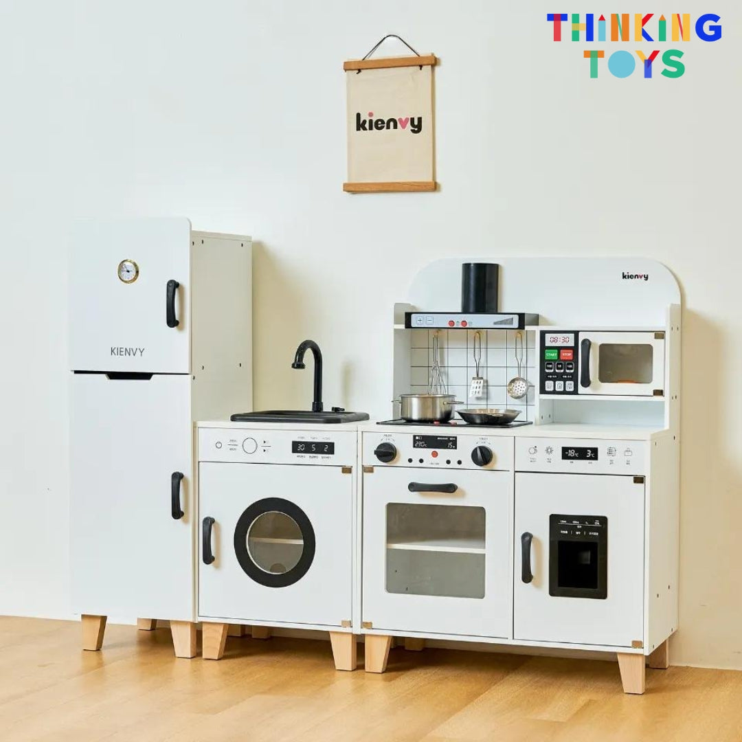 KP006, PLAYSHOP Wooden Modern Minimalist Style Kitchen Playset, Promotes imaginative cooking and storytelling while strengthening social play among young children.