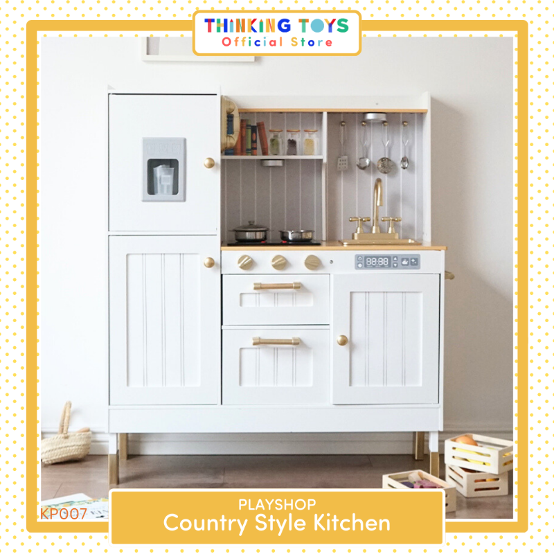 KP007, PLAYSHOP Wooden Country Style Kitchen Playset, Builds creativity and role play skills as kids explore make-believe cooking in a cozy setting.