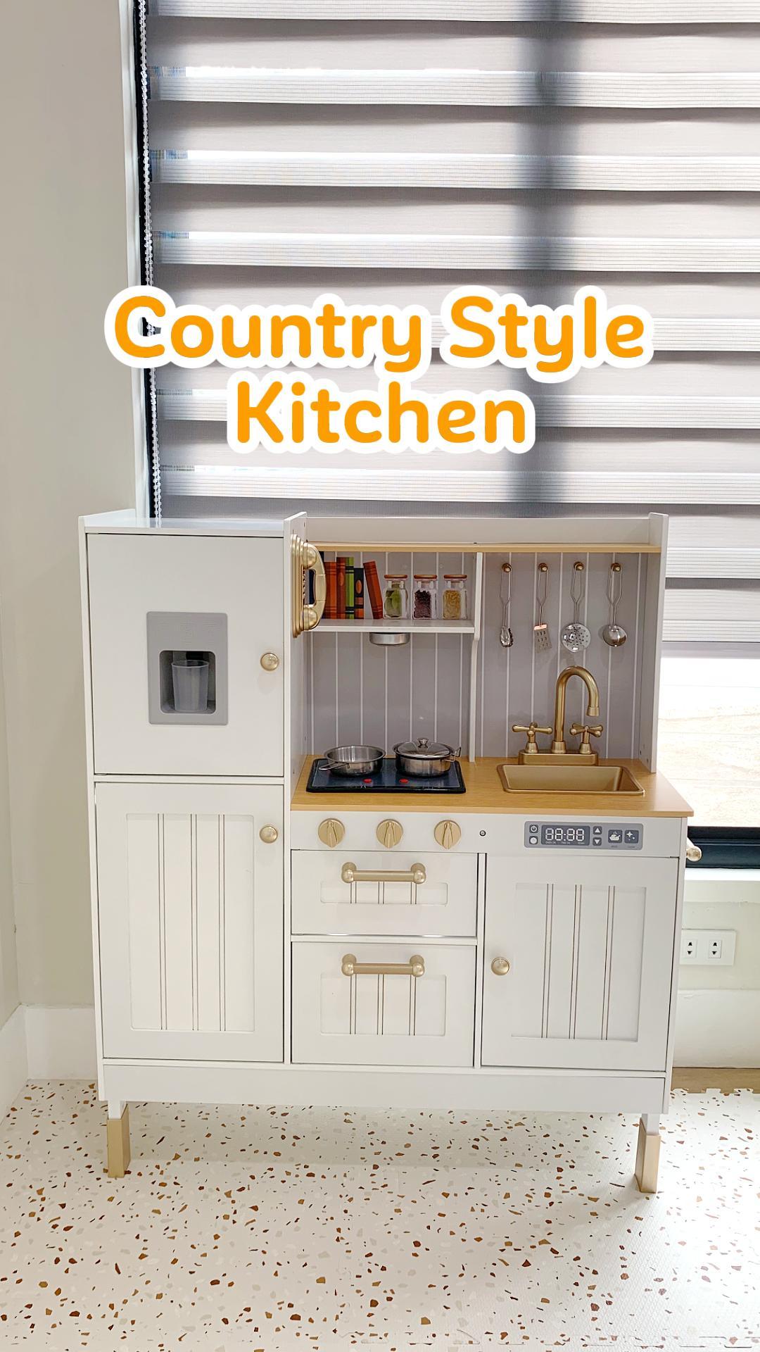 KP007, PLAYSHOP Wooden Country Style Kitchen Playset, Builds creativity and role play skills as kids explore make-believe cooking in a cozy setting.