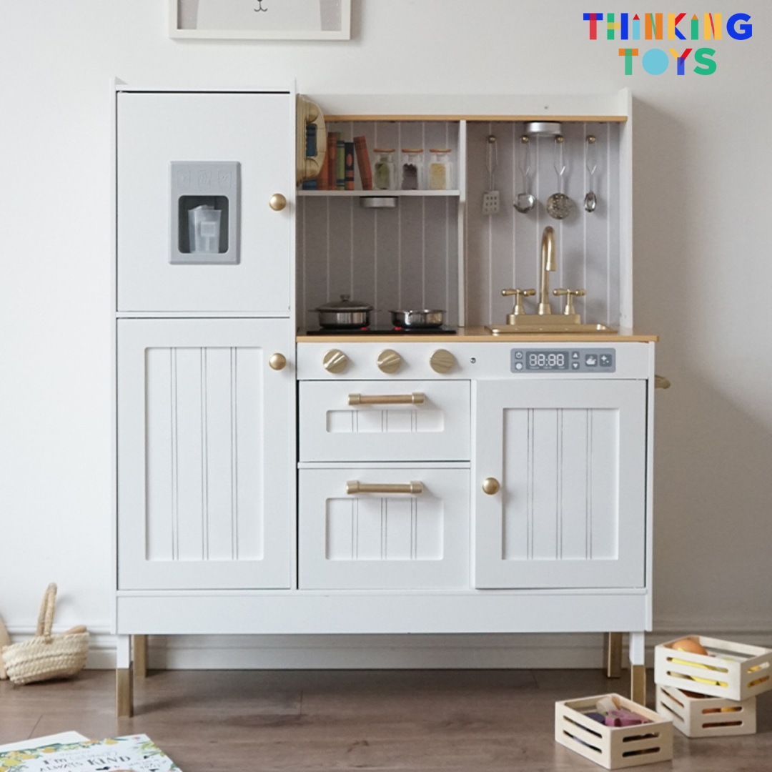 KP007, PLAYSHOP Wooden Country Style Kitchen Playset, Builds creativity and role play skills as kids explore make-believe cooking in a cozy setting.