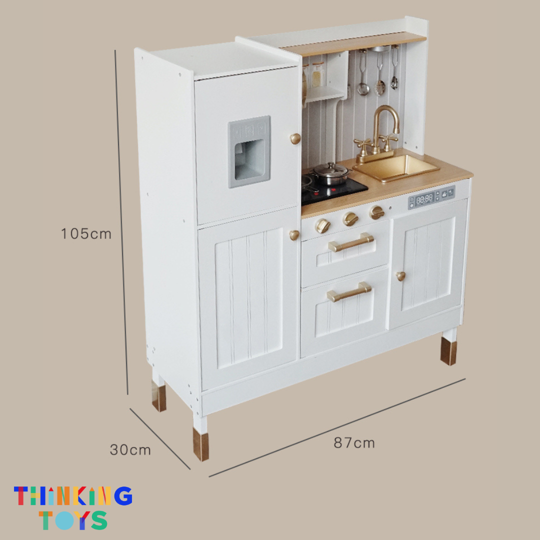 KP007, PLAYSHOP Wooden Country Style Kitchen Playset, Builds creativity and role play skills as kids explore make-believe cooking in a cozy setting.