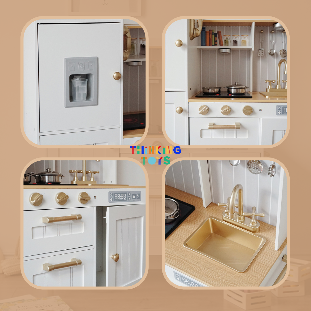 KP007, PLAYSHOP Wooden Country Style Kitchen Playset, Builds creativity and role play skills as kids explore make-believe cooking in a cozy setting.
