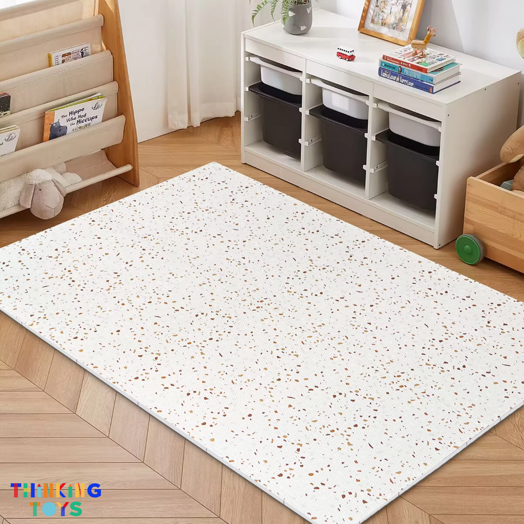 MAT001, EVA Puzzle Play Mat(Brown Terazzo), Creates a modern play space with durable, cushioned protection for children’s activities.