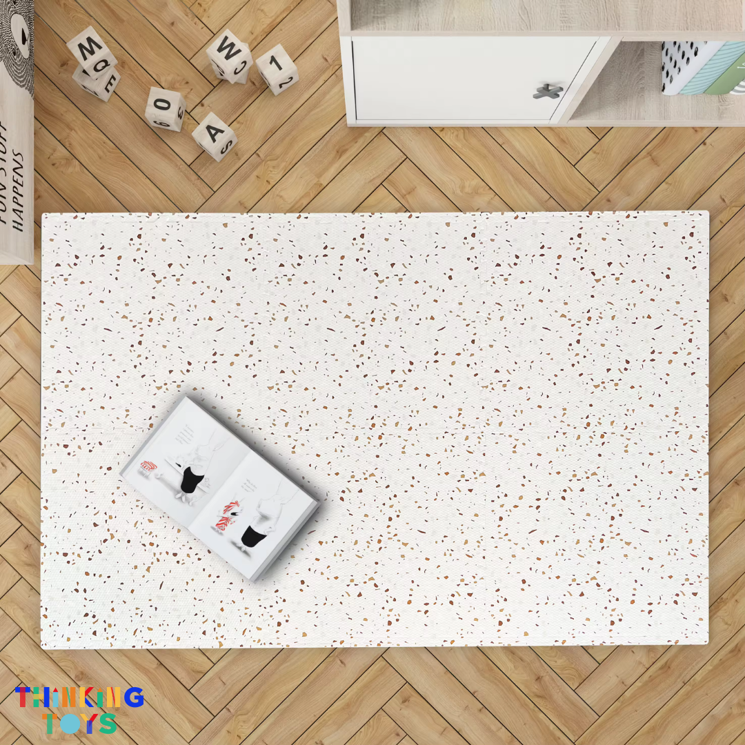 MAT001, EVA Puzzle Play Mat(Brown Terazzo), Creates a modern play space with durable, cushioned protection for children’s activities.