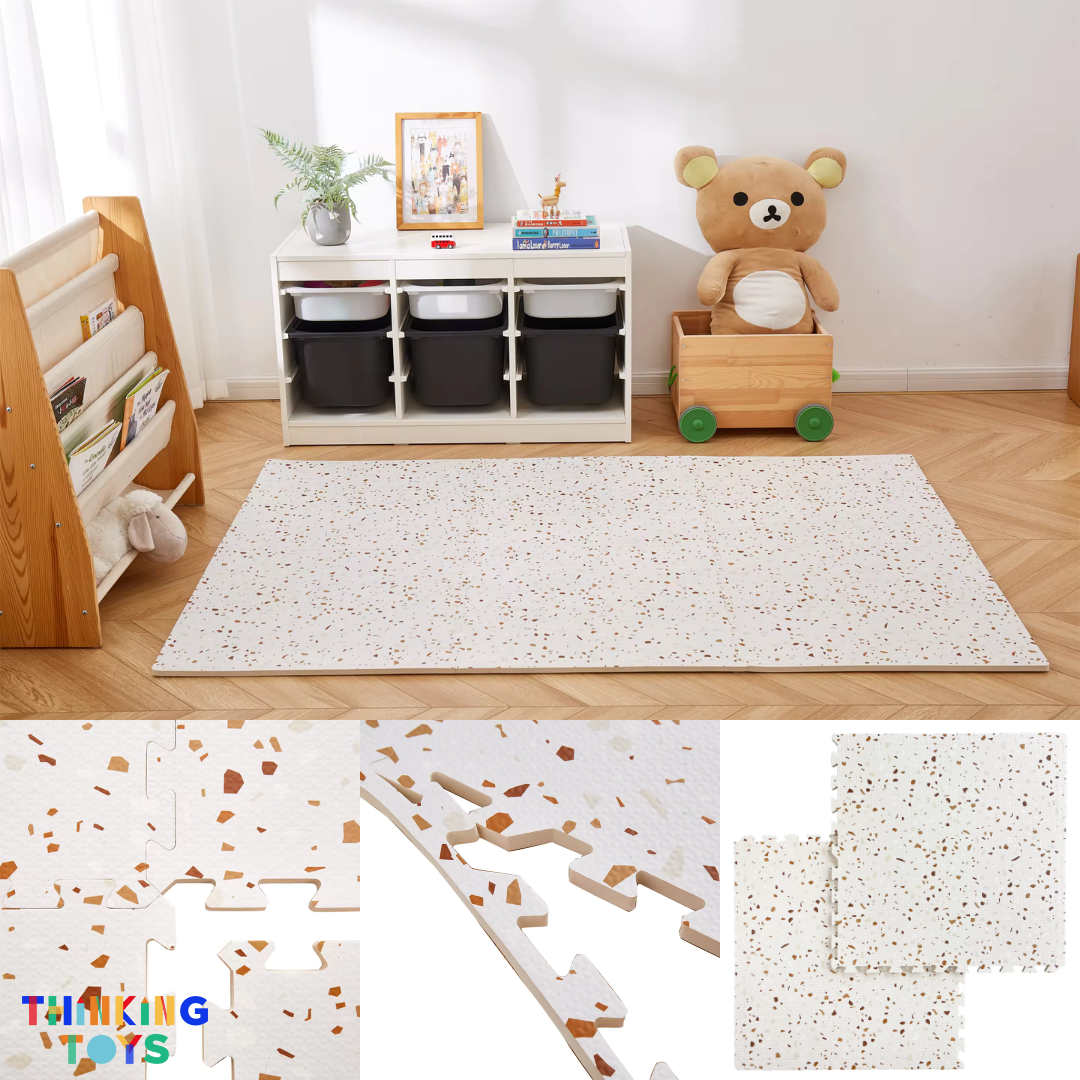 MAT001, EVA Puzzle Play Mat(Brown Terazzo), Creates a modern play space with durable, cushioned protection for children’s activities.