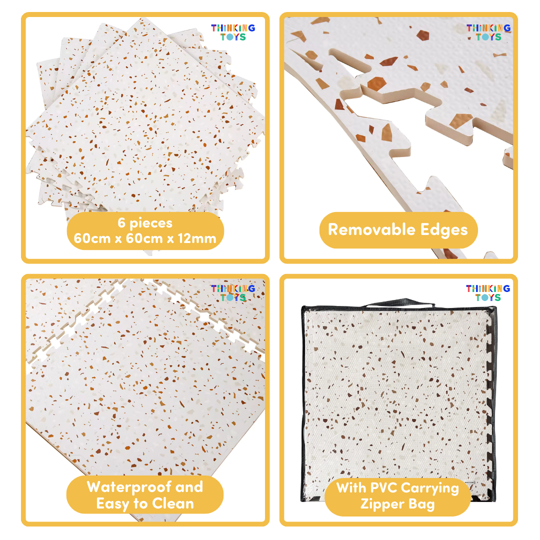 MAT001, EVA Puzzle Play Mat(Brown Terazzo), Creates a modern play space with durable, cushioned protection for children’s activities.