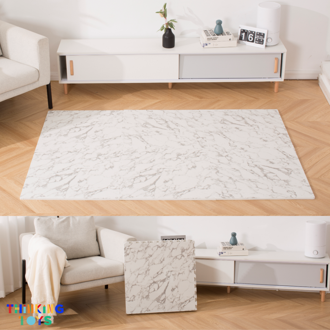 MAT002, Gray-White Marble, Adds cheerful energy to play areas while offering comfort and safe flooring.