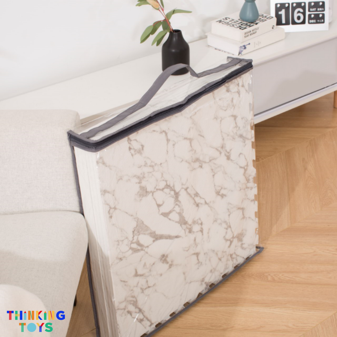 MAT002, Gray-White Marble, Adds cheerful energy to play areas while offering comfort and safe flooring.