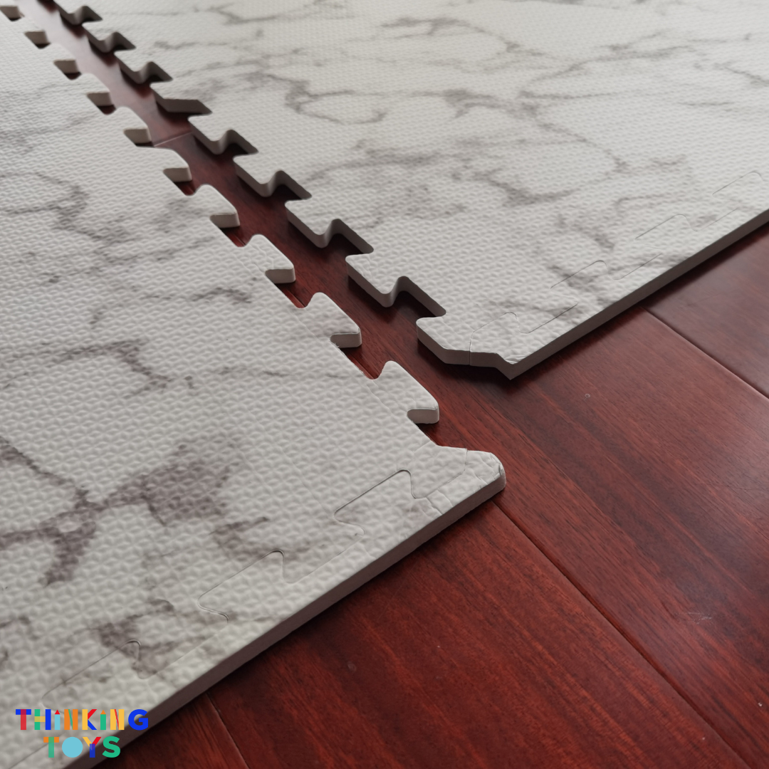 MAT002, Gray-White Marble, Adds cheerful energy to play areas while offering comfort and safe flooring.