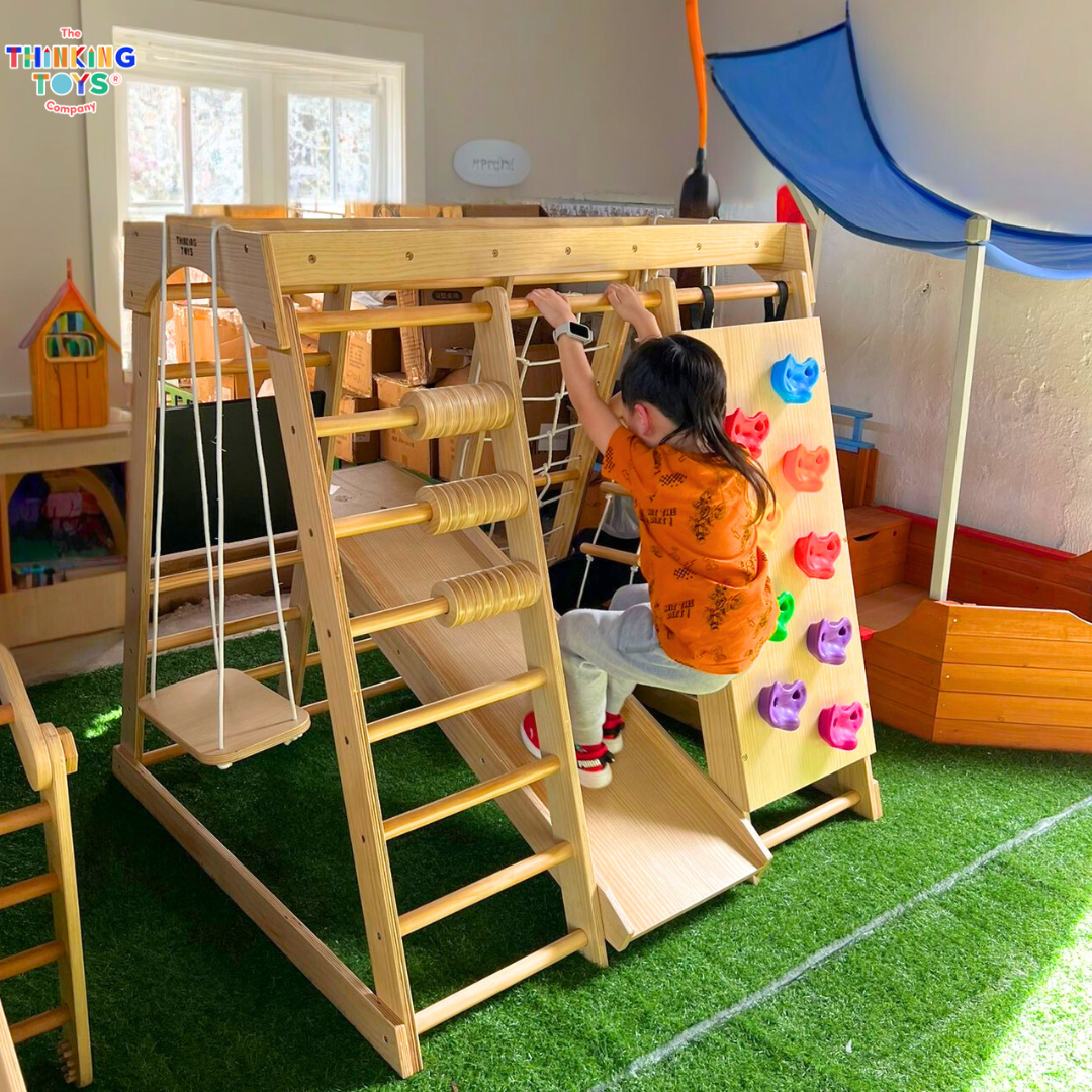 MPG003, HAPPY FEET 8 in 1 Wooden Jungle Playgym, Creates endless fun with climbing, sliding, and exploring that nurture creativity and active movement.