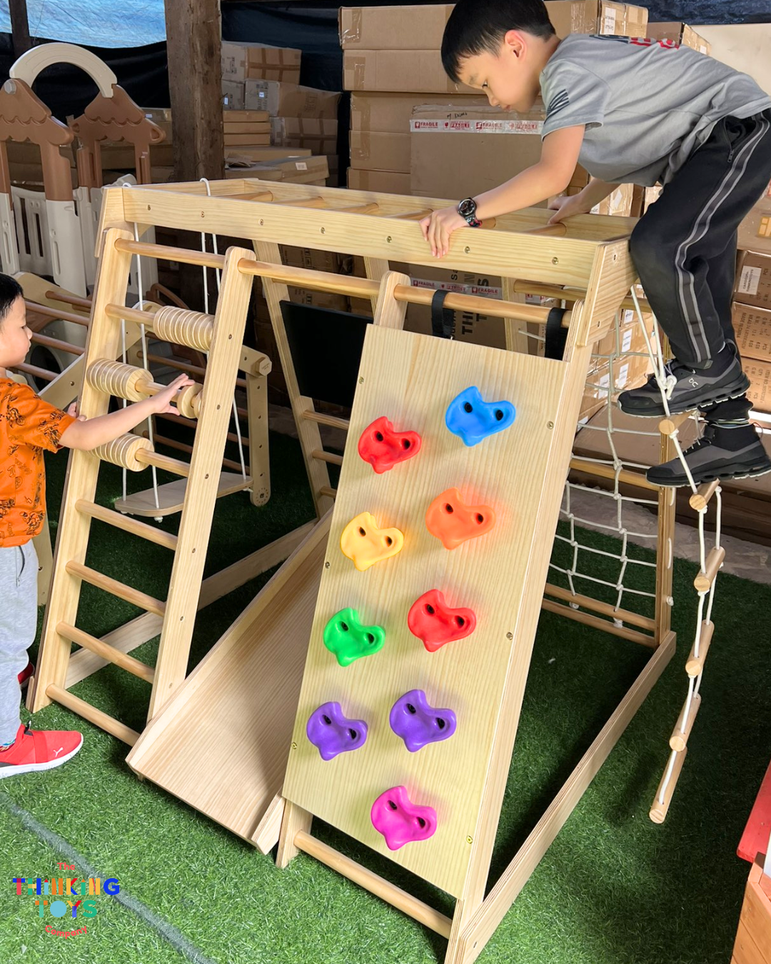 MPG003, HAPPY FEET 8 in 1 Wooden Jungle Playgym, Creates endless fun with climbing, sliding, and exploring that nurture creativity and active movement.