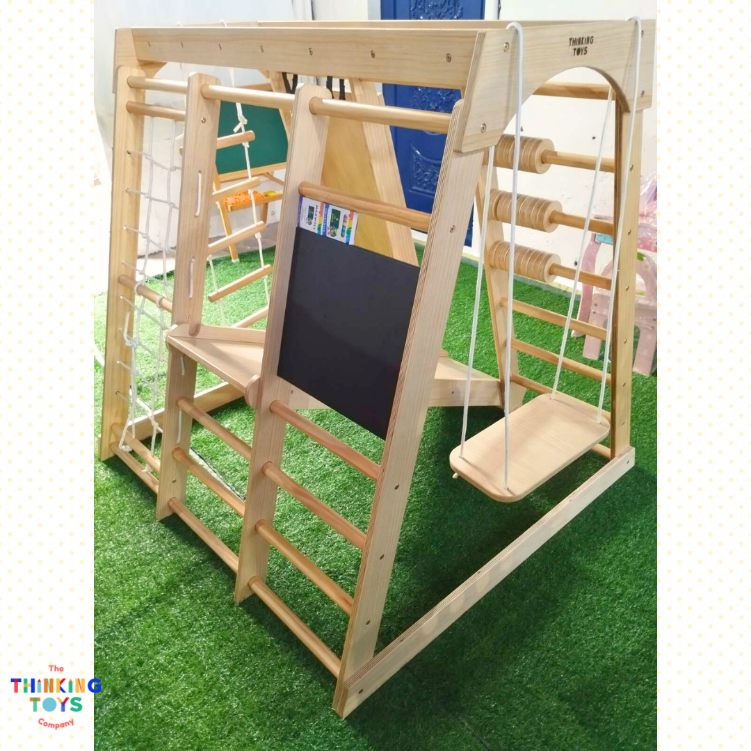 MPG003, HAPPY FEET 8 in 1 Wooden Jungle Playgym, Creates endless fun with climbing, sliding, and exploring that nurture creativity and active movement.