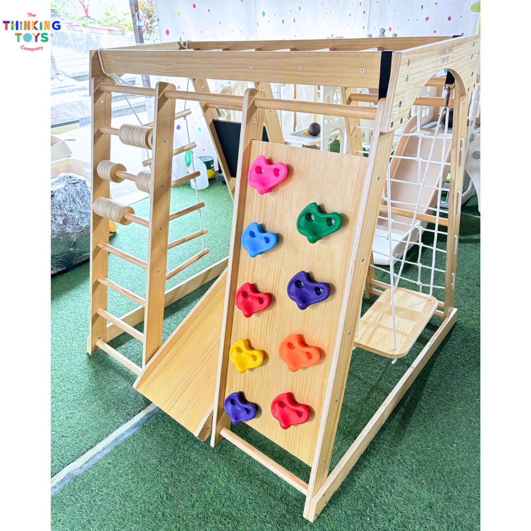 MPG003, HAPPY FEET 8 in 1 Wooden Jungle Playgym, Creates endless fun with climbing, sliding, and exploring that nurture creativity and active movement.