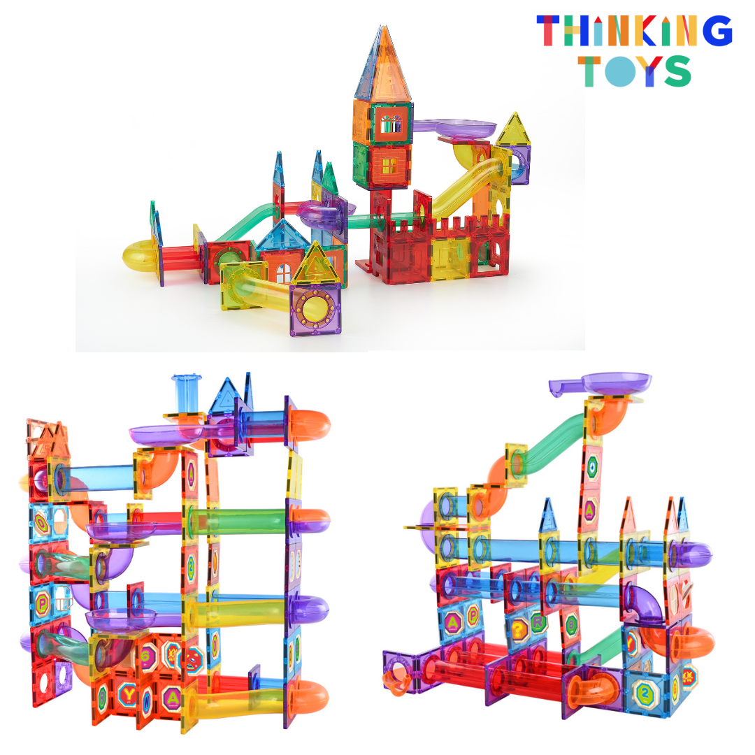 MT002, MARBLE RUN RACE TRACK 96-Piece Magnetic Tile Set,