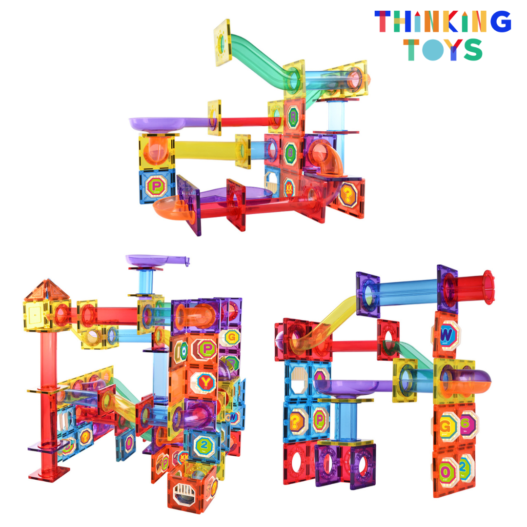 MT002, MARBLE RUN RACE TRACK 96-Piece Magnetic Tile Set,