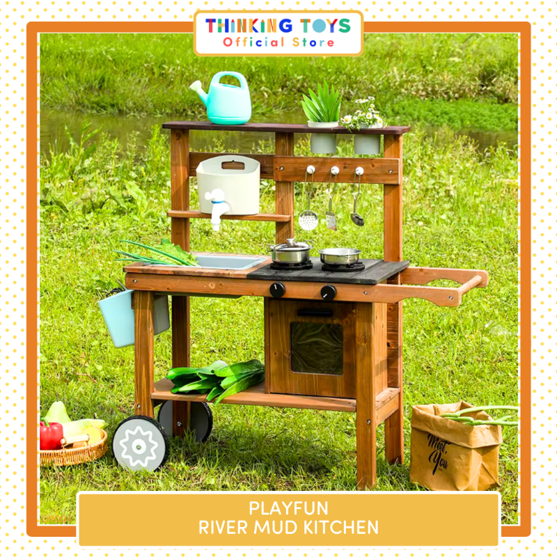 Outdoor Toys, Outdoor Toys, Birthday Gift Ideas, Best Sellers,Age 1-2, Age 3-4, Social & Role Play, Creativity & Imagination, Sensory Learning, Outdoor Toys,Birthday Gift Ideas, Best Sellers,Dark Wood,OP004, PLAYFUN River Mud Kitchen