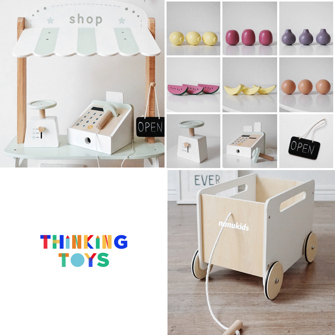 PP002, PLAYSHOP Fruit and Vegetable Shop Stand with Shopping Cart, Sparks pretend marketplace fun that teaches kids teamwork, creativity, and communication.