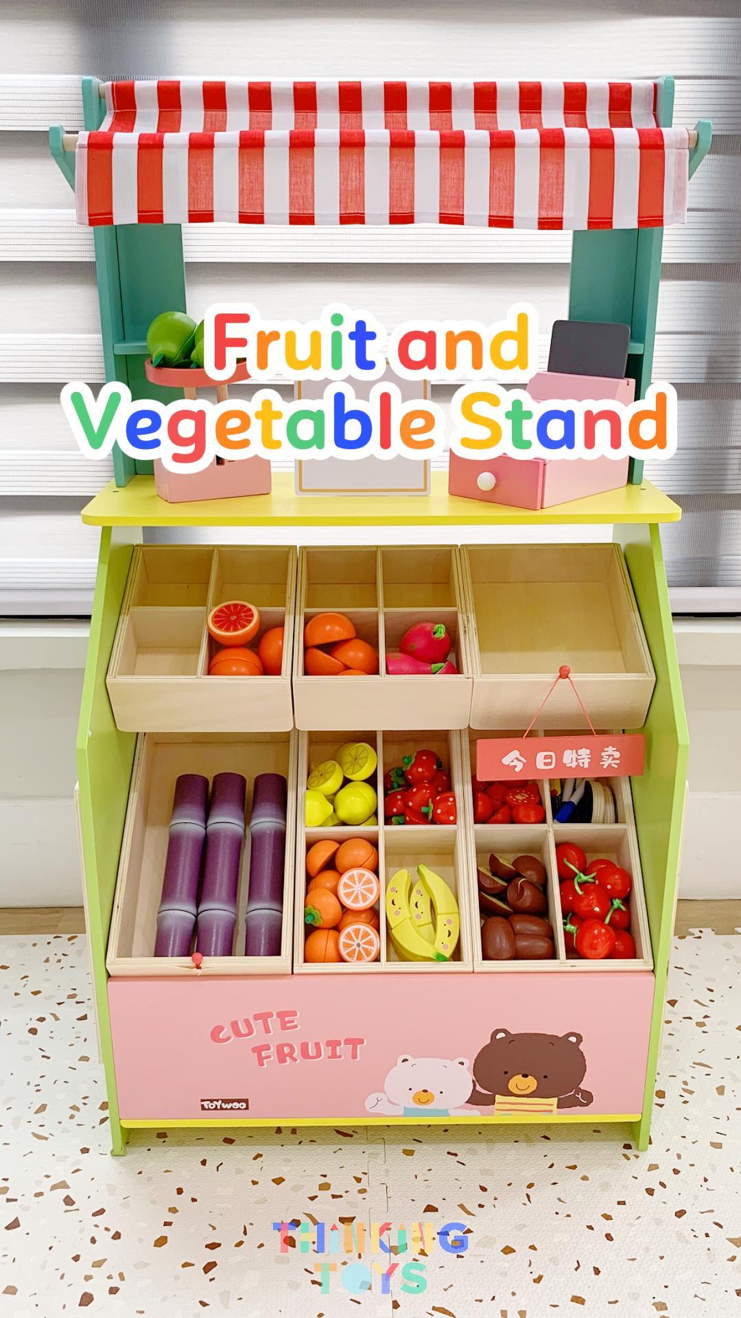 PP004, PLAYSHOP Wooden Fruit and Vegetables Stand Playset, Inspires interactive pretend play that helps children explore social skills and creativity.