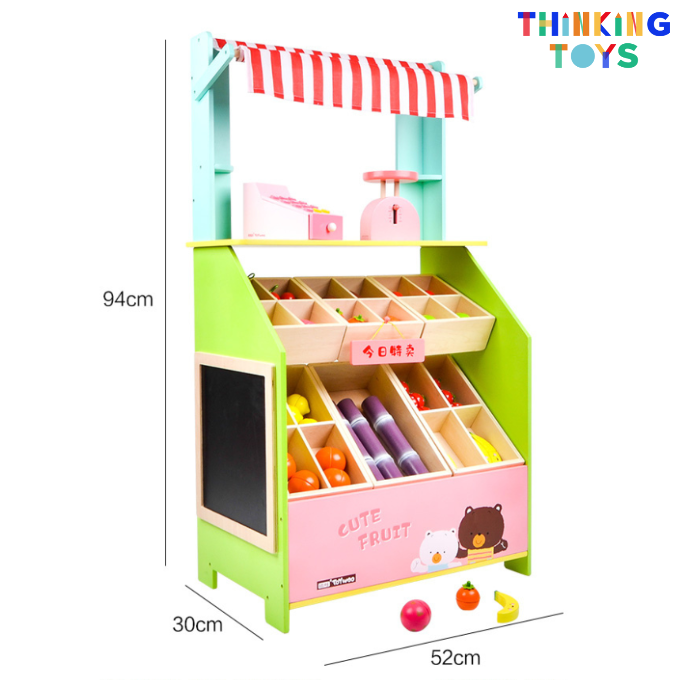 PP004, PLAYSHOP Wooden Fruit and Vegetables Stand Playset, Inspires interactive pretend play that helps children explore social skills and creativity.