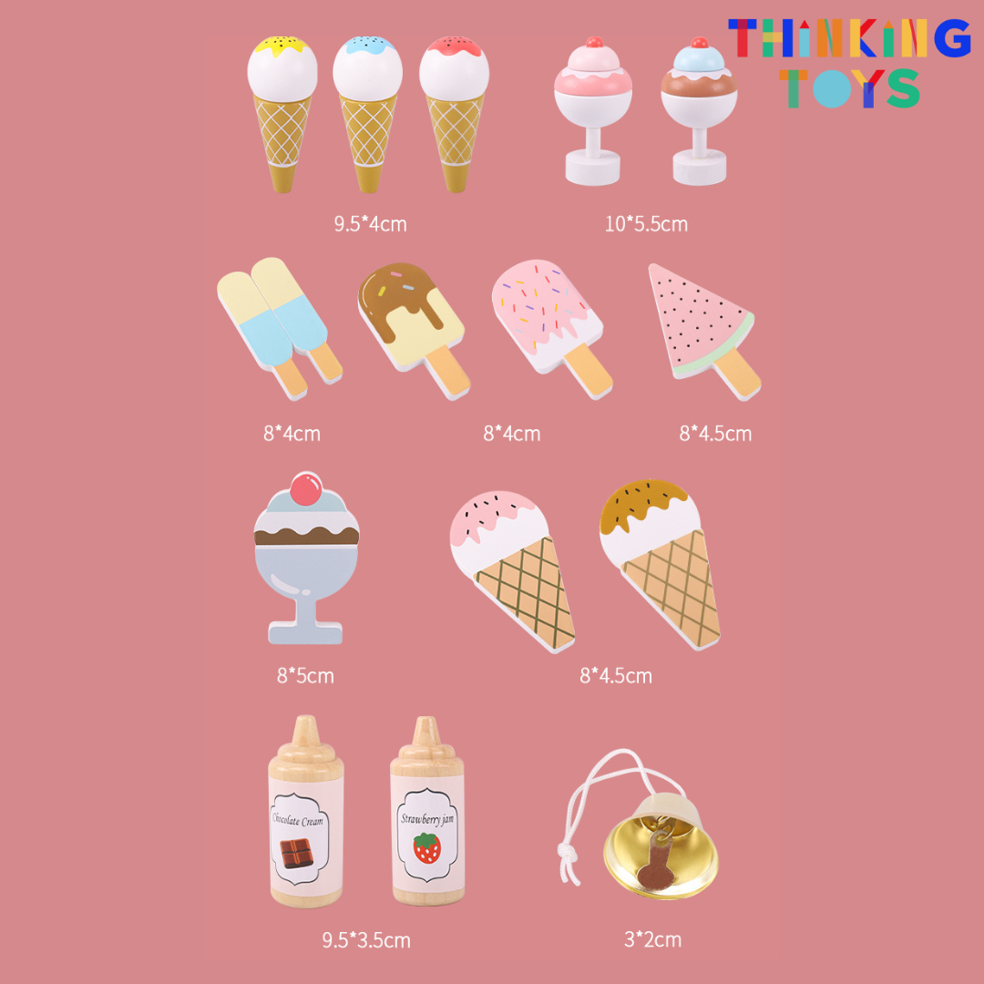 PP006, PLAYSHOP Wooden Yummy Ice Cream Pushcart Playset, Supports creativity and social interaction as kids pretend to grill and serve meals.