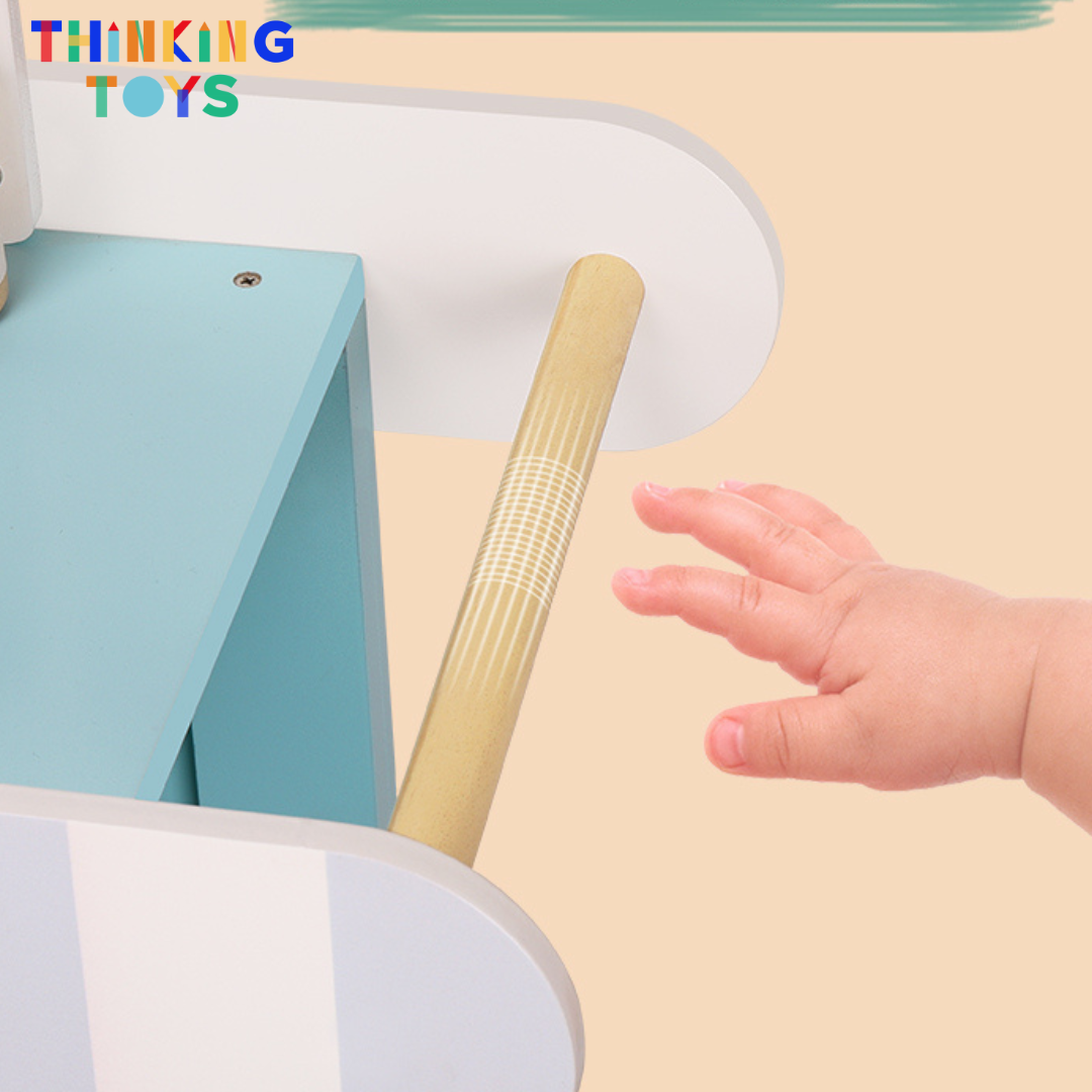 PP006, PLAYSHOP Wooden Yummy Ice Cream Pushcart Playset, Supports creativity and social interaction as kids pretend to grill and serve meals.
