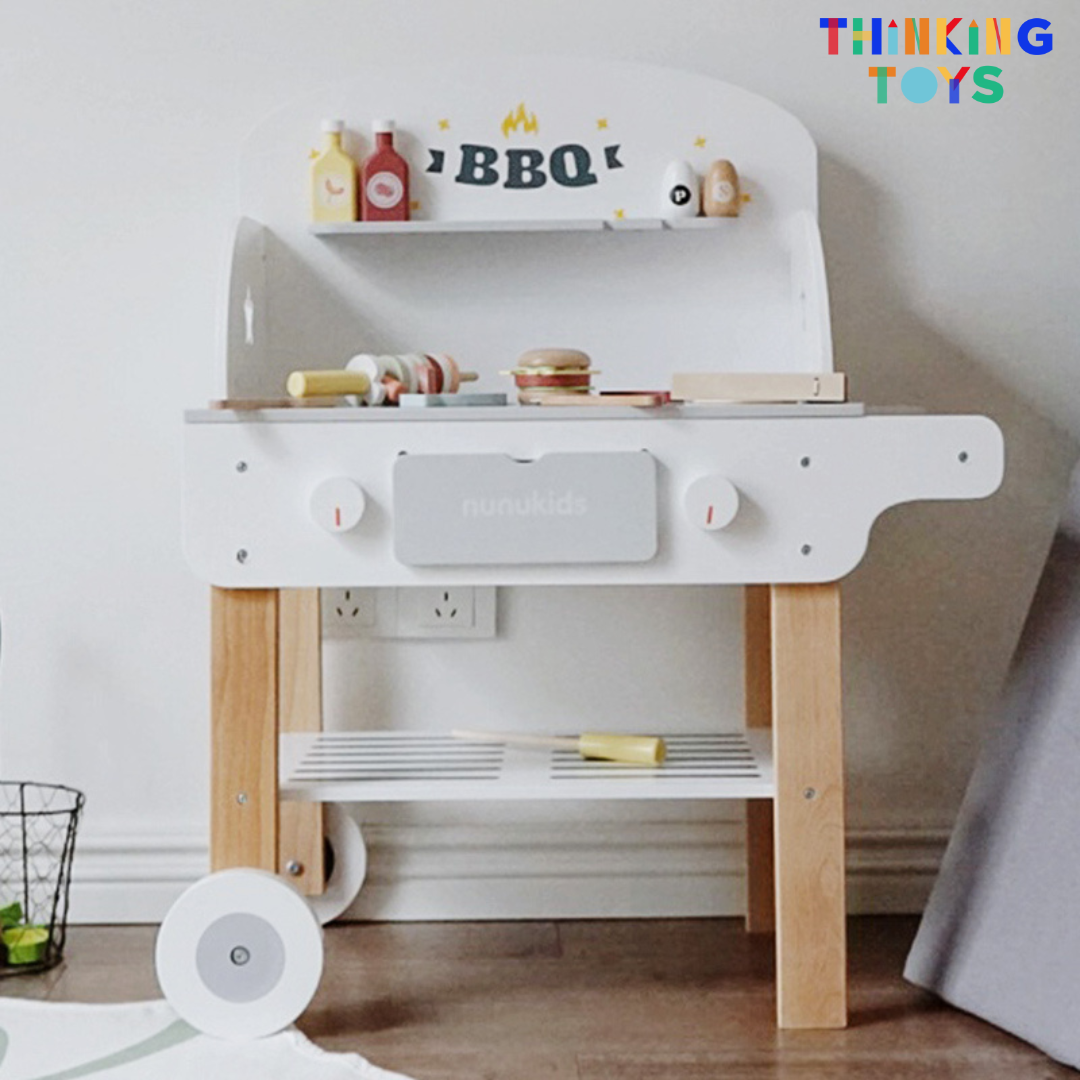 PP007, PLAYSHOP Wooden Barbeque Grill Stand Playset, Nurtures empathy and problem-solving through pretend medical role play and learning.
