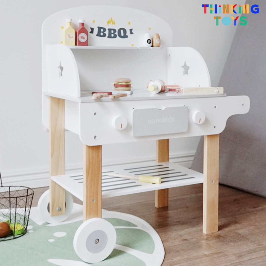 PP007, PLAYSHOP Wooden Barbeque Grill Stand Playset, Nurtures empathy and problem-solving through pretend medical role play and learning.