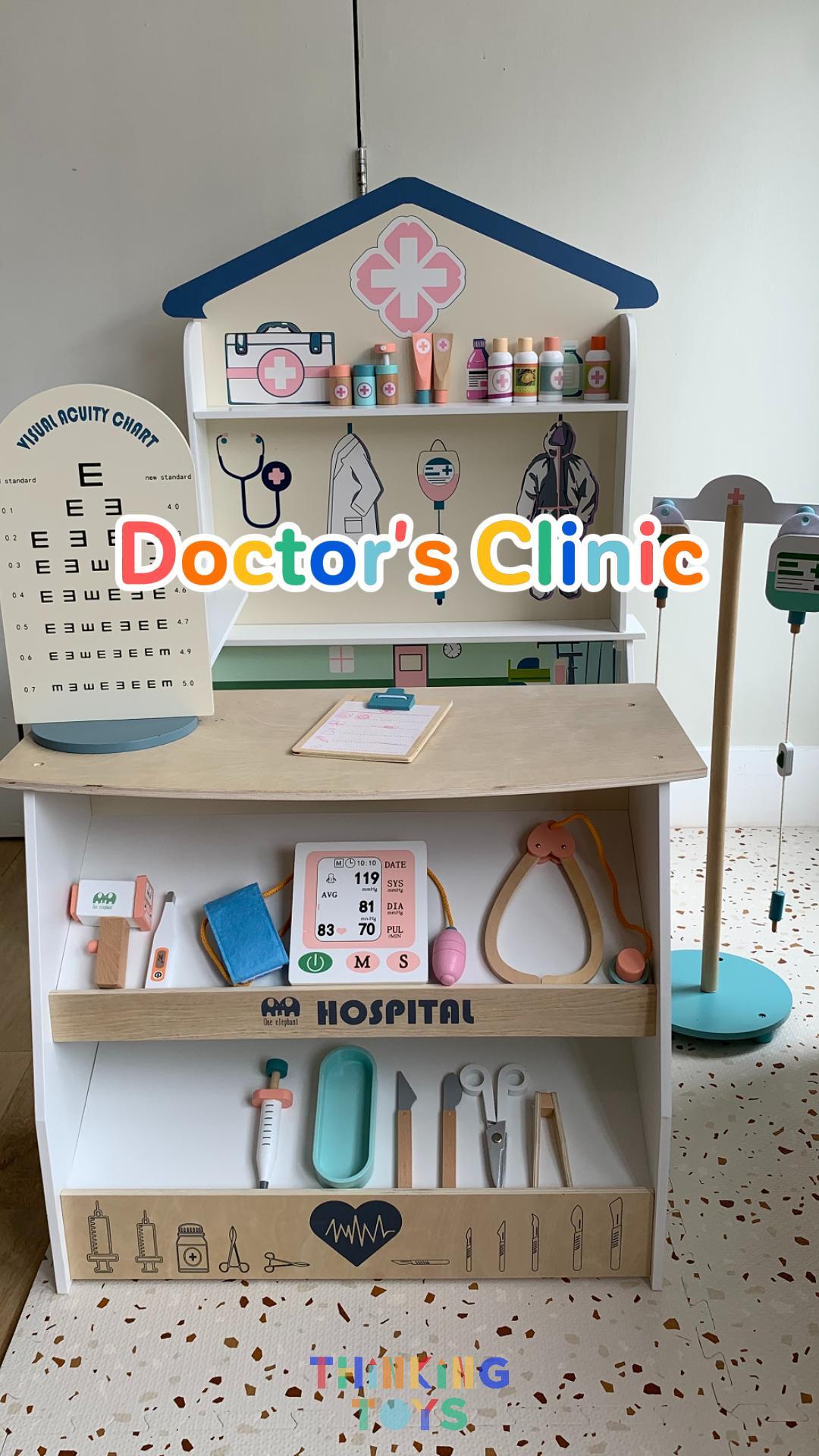 PP008, PLAYSHOP Wooden Doctor's Hospital Clinic Playset, Teaches responsibility and independence while making tidying fun through playful role play.