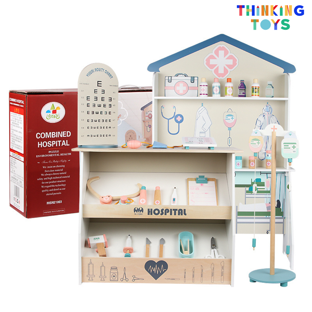 PP008, PLAYSHOP Wooden Doctor's Hospital Clinic Playset, Teaches responsibility and independence while making tidying fun through playful role play.