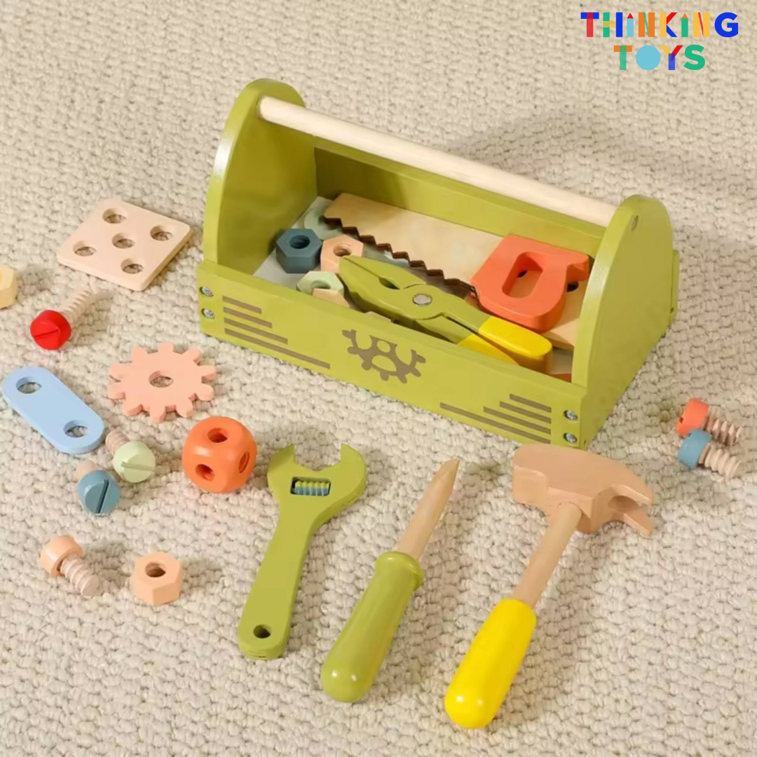 "PP011
, PLAYSHOP Wooden Workbench Tools Playset, Fosters imaginative cooking role play that helps children explore teamwork and storytelling."
