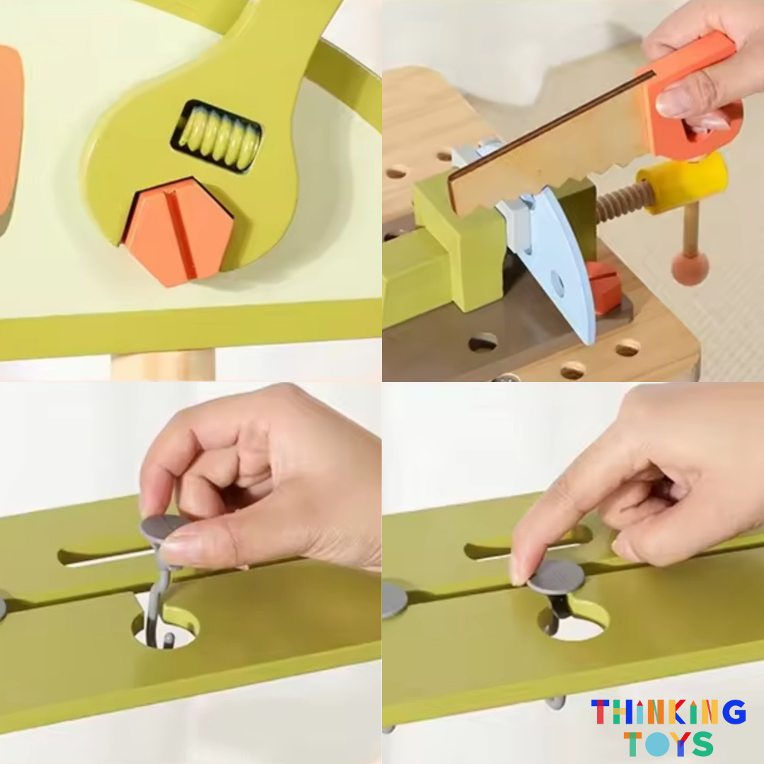 "PP011
, PLAYSHOP Wooden Workbench Tools Playset, Fosters imaginative cooking role play that helps children explore teamwork and storytelling."