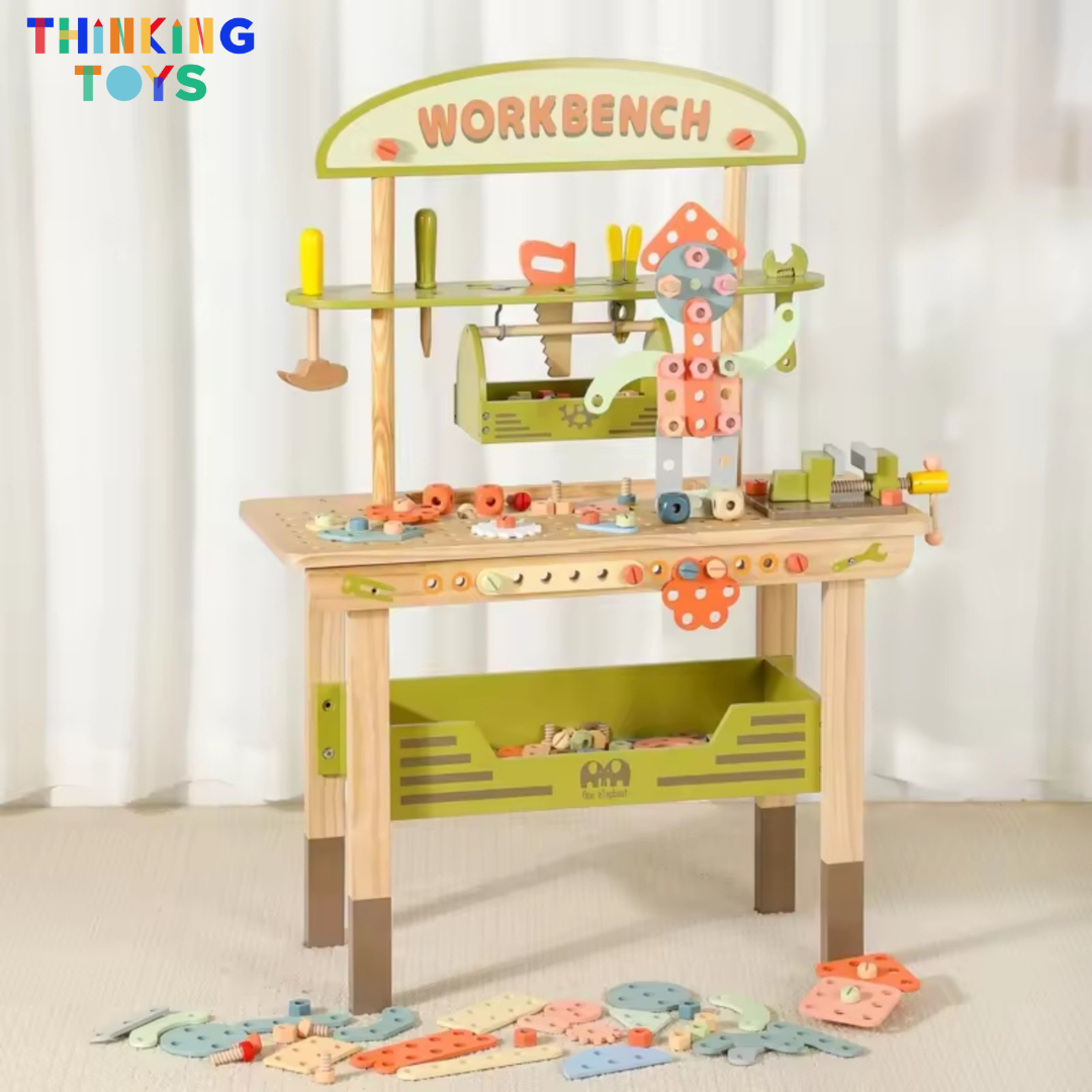 "PP011
, PLAYSHOP Wooden Workbench Tools Playset, Fosters imaginative cooking role play that helps children explore teamwork and storytelling."