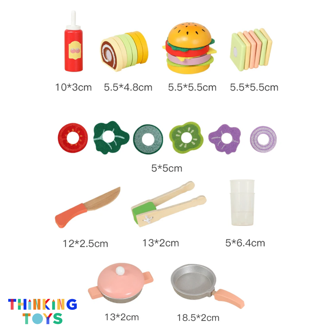 PP012, PLAYSHOP Wooden Double-sided Burger Shop Playset, Creates interactive fun where kids role play shopping, selling, and sharing with friends.