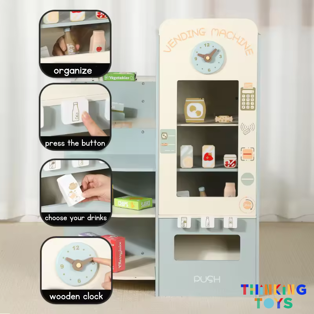 PP013, Super Market with
Coffee and Vending Machine, Promotes imaginative role play, teamwork, and learning as kids set up their own market.