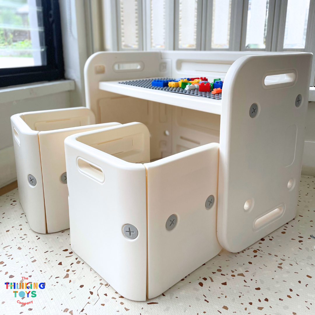 PTC-002, 8 in 1 Multifunctional Cube Table and Chairs, Provides comfort and stability to help children stay engaged during learning.