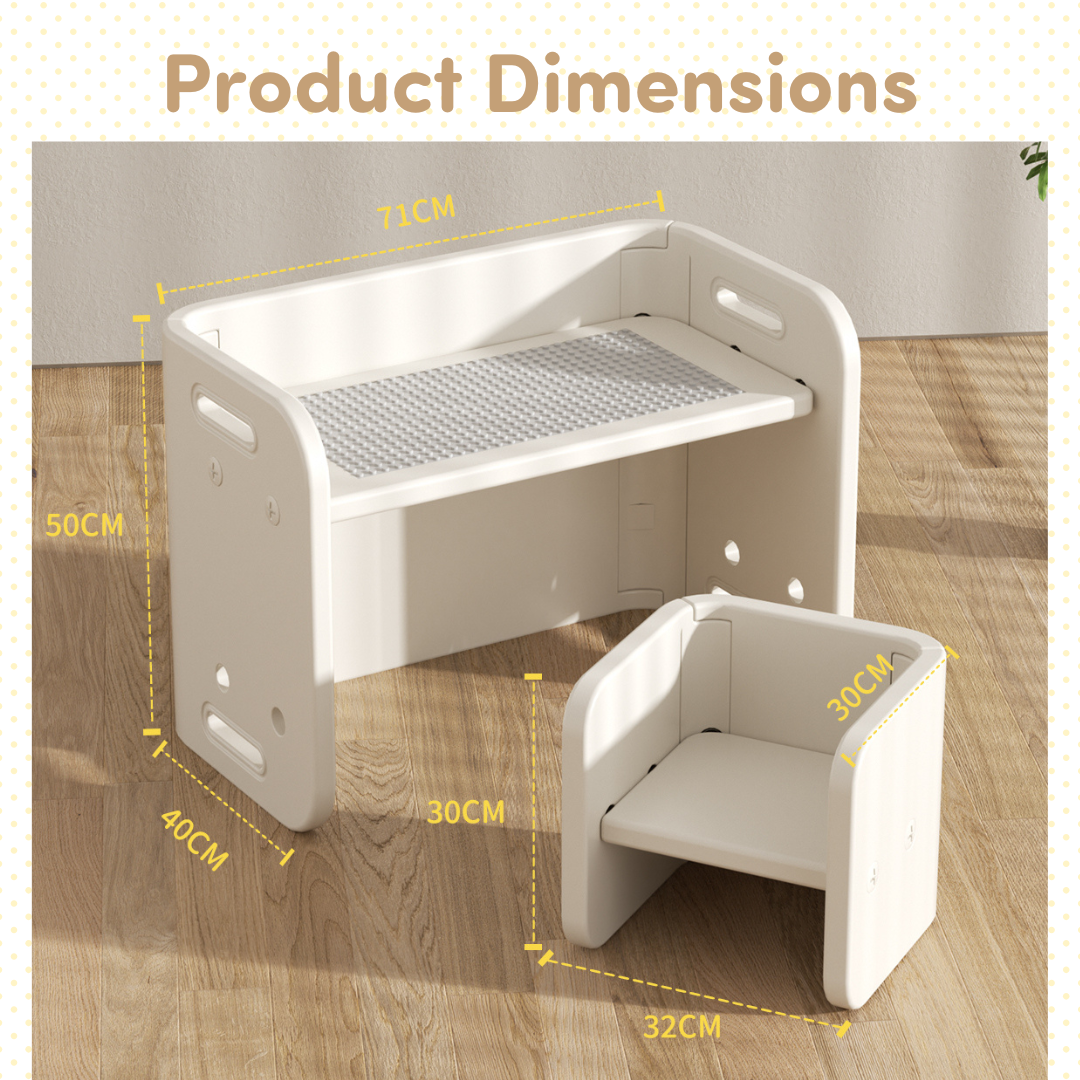 "PTC-002, 8 in 1 Multifunctional Cube Table
and Chairs, Provides comfort and stability to help children stay engaged during learning."